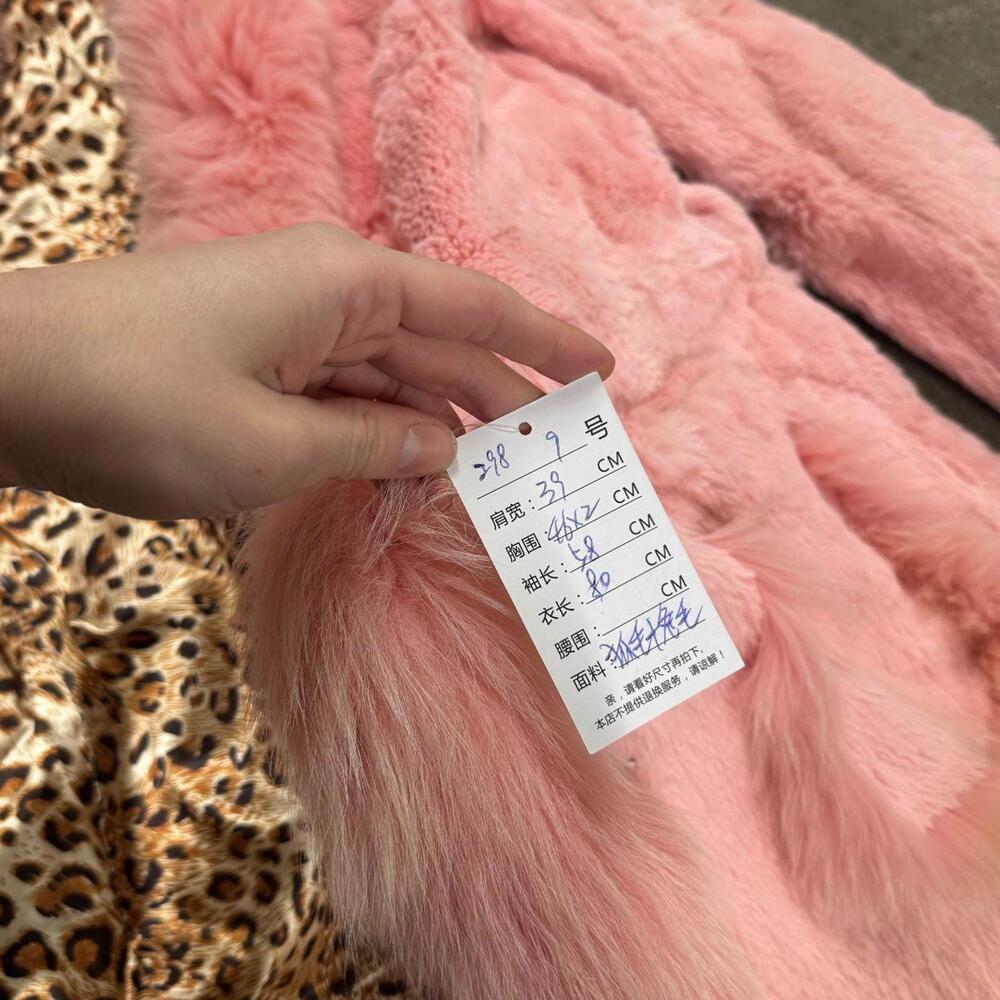 Vintage Pink Rabbit Fur Coat with Fox Fur Collar - Picture 3 of 6